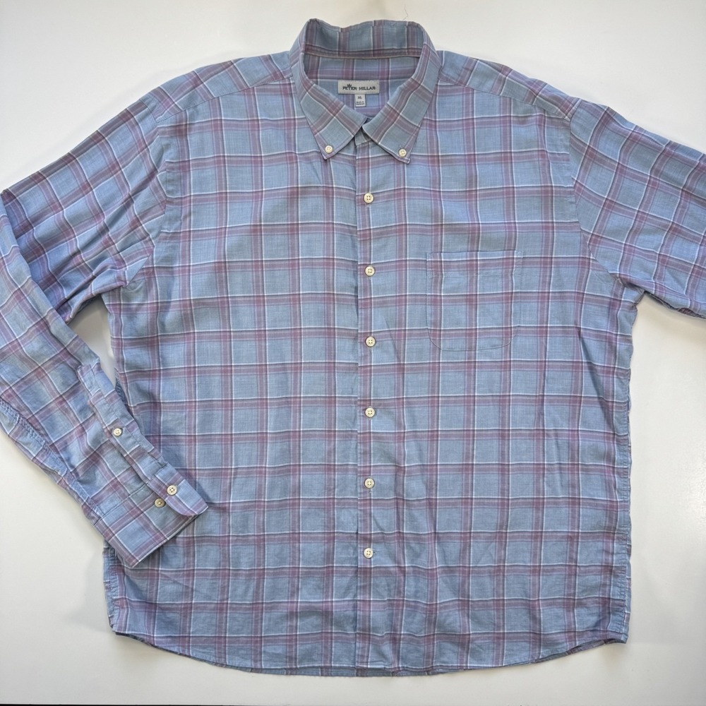PETER MILLAR Ando Summer Soft Grid Pattern Long Sleeve Button Down Shirt Mens XL